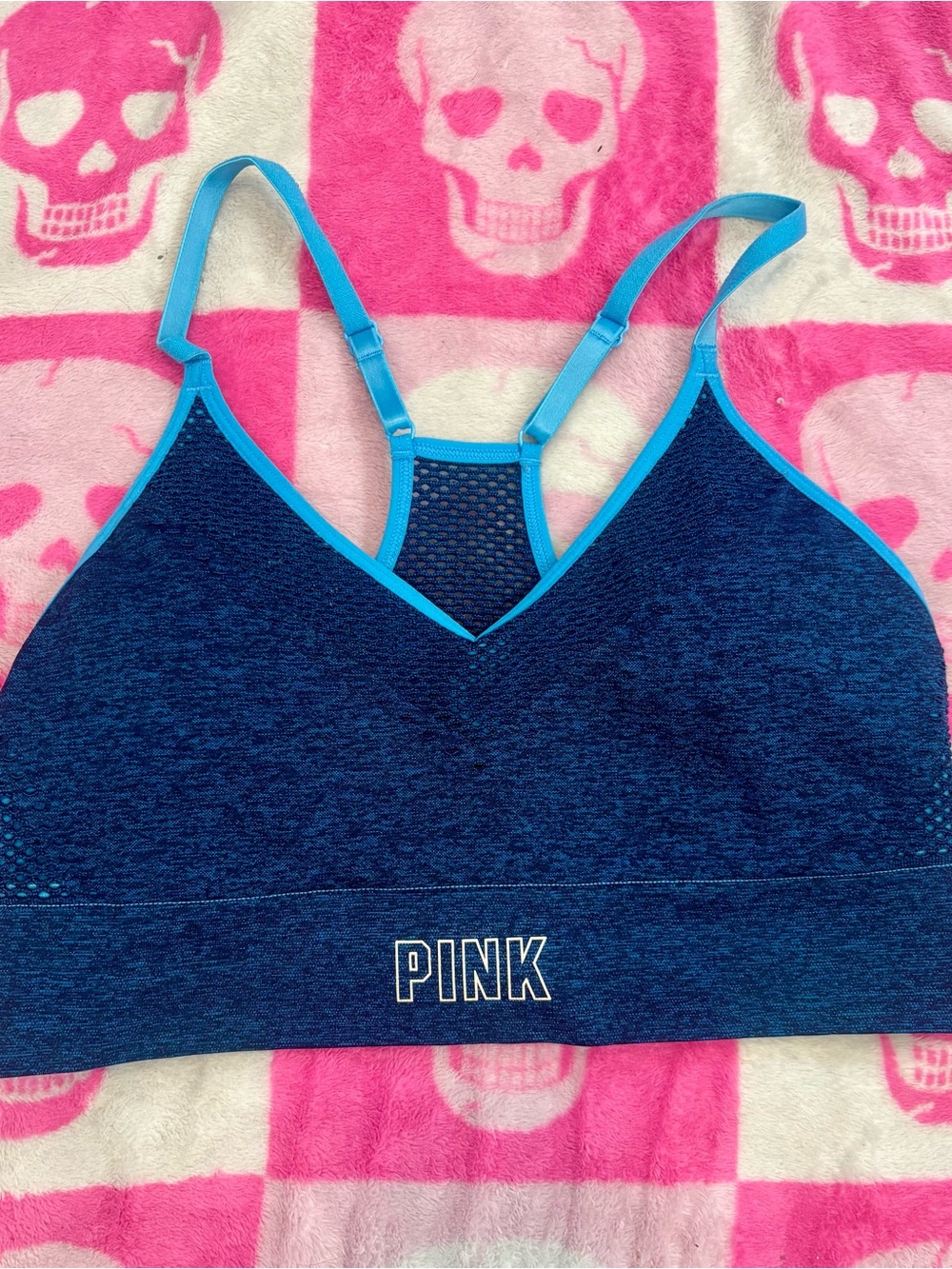 PINK Victoria's Secret Women’s Blue Seamless Sports Bra - Teal Trim